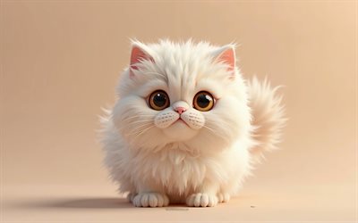 4k, süße 3d  persische katze, cartoon 3d persian katze, süße tiere, persische katze, 3d  tiere, cartoon 3d  tiere, lustige persische katze, kleine persische katze, orangefarbener hintergrund, katzen