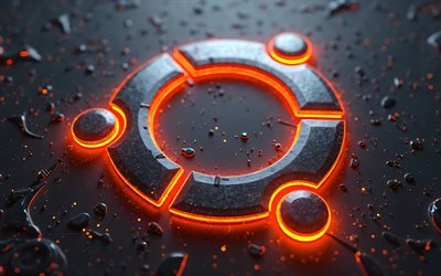 4k, logo di ubuntu metal, macro, luci al neon arancione, bokeh, creativo, sfondi metallici, marchi, logo ubuntu neon, logo del sistema operativo, logo ubuntu orange, opera d'arte, logo ubuntu, logo 3d ubuntu, ubuntu, linux ubuntu