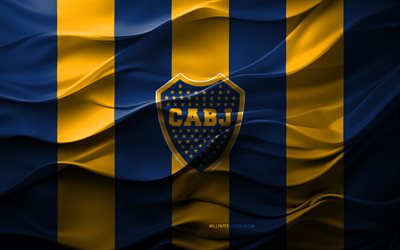 4k, logotipo de boca juniors, fondo 3d amarillo azul, división de primera argentina, emblema de boca juniors, equipo de fútbol de argentina, bandera de boca juniors, textura 3d, argentina, jóvenes de boca, fútbol americano, fútbol