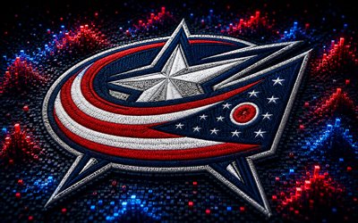 Columbus Blue Jackets fabric logo, 4k, blue red 3D background, NHL, hockey, Columbus Blue Jackets logo, Columbus Blue Jackets emblem, american hockey team, Columbus Blue Jackets