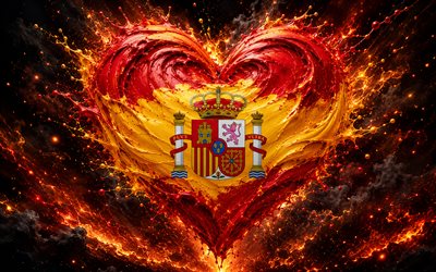 I Love Spain, 4k, blue red paint splashes, dark space background, Day of Spain, flag of Spain, heart with Spanish flag, Europe, heart of paints, 3D hearts, Spanish flag, Spain, Love for Spain