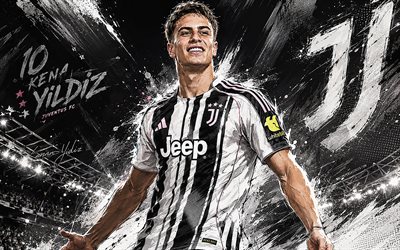 Kenan Yildiz, 4k, vector art, Juventus FC, Serie A, turkish footballers, Kenan Yildiz 4K, football, soccer, Kenan Yildiz Art, Juve, Juventus, Kenan Yildiz Juventus