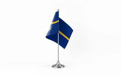 4k, Nauru table flag, white background, Nauru flag, table flag of Nauru, Nauru flag on metal stick, flag of Nauru, national symbols, Nauru