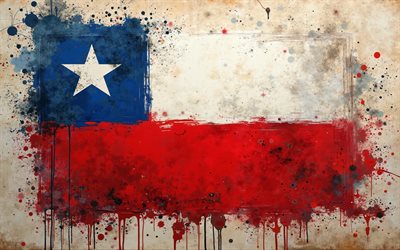 Chilean flag, 4k, Chile flag paint splashes, Chilean  grunge flag, grunge art, Chile flag, Chile, flag of Chile