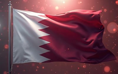 4k, bandera de qatar en la bandera, creativo, arte digital, bandera de qatar, resplandor rojo, bokeh, asia, flajera de las ondas de tela qatar, katar, bandera 3d de qatar