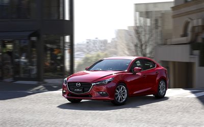 Mazda Axela, 2016, sedanes, mazda 3, el movimiento, la calle, rojo mazda