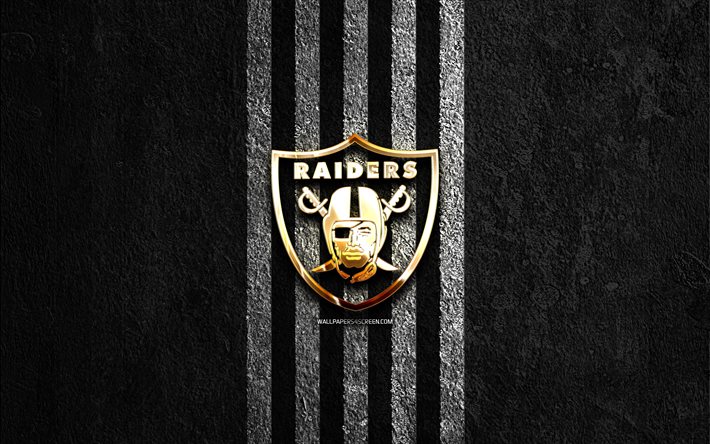 oakland raiders gyllene logotyp, 4k, svart stenbakgrund, nfl, amerikanskt fotbollslag, oakland raiders logotyp, amerikansk fotboll, oakland raiders