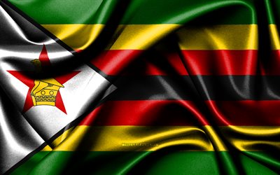 bandera de zimbabue, 4k, países africanos, banderas de tela, día de zimbabue, banderas de seda onduladas, áfrica, símbolos nacionales de zimbabue, zimbabue