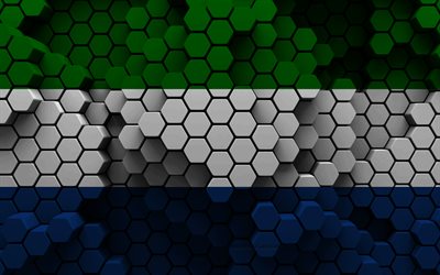4k, Flag of Sierra Leone, 3d hexagon background, Sierra Leone 3d flag, Day of Sierra Leone, 3d hexagon texture, Sierra Leone national symbols, Sierra Leone, 3d Sierra Leone flag, African countries
