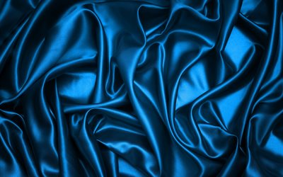 4k, نسيج الحرير الأزرق, الحرير الأزرق الخلفية, نسيج الحرير, نسيج أزرق موجة الملمس, نسيج النسيج الأزرق, نسيج الخلفية موجه