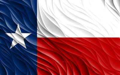 4k, علم تكساس, أعلام 3d متموجة, الولايات الأمريكية, يوم تكساس, موجات ثلاثية الأبعاد, الولايات المتحدة الأمريكية, ولاية تكساس, دول أمريكا, تكساس