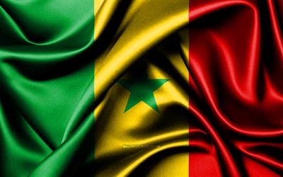bandiera senegalese, 4k, paesi africani, bandiere di tessuto, giorno del senegal, bandiera del senegal, bandiere di seta ondulata, africa, simboli nazionali senegalesi, senegal