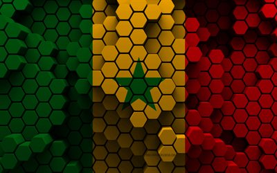 4k, flagge von senegal, 3d-hexagon-hintergrund, senegal-3d-flagge, tag von senegal, 3d-sechskant-textur, senegal-nationalsymbole, senegal, 3d-senegal-flagge, afrikanische länder