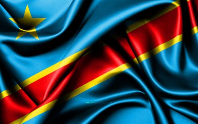 Democratic Republic of Congo flag, 4K, African countries, fabric flags, flag of Democratic Republic of Congo, DR Congo flag, Africa, DR Congo national symbols, Democratic Republic of Congo