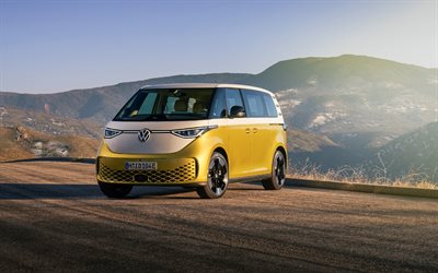 2023, Volkswagen ID Buzz, 4k, front view, exterior, electric van, yellow ID Buzz, electric cars, VW ID Buzz, German cars, Volkswagen