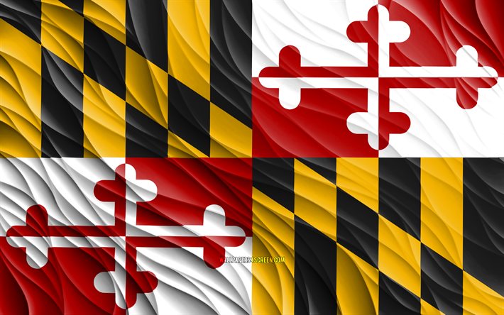 4k, メリーランド州旗, 波状の 3d フラグ, アメリカの州, メリーランド州の旗, メリーランドの日, 3d 波, アメリカ合衆国, メリーランド州