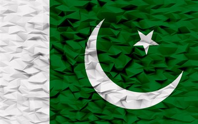 bandera de pakistán, 4k, fondo de polígono 3d, textura de polígono 3d, día de pakistán, bandera de pakistán 3d, símbolos nacionales de pakistán, arte 3d, pakistán, países de asia