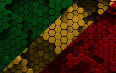 4k, Flag of the Republic of the Congo, 3d hexagon background, Republic of the Congo flag, Day of the Republic of the Congo, 3d hexagon texture, Republic of the Congo, 3d Republic of the Congo flag, African countries