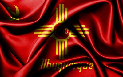 アルバカーキの旗, 4k, アメリカの都市, 布旗, アルバカーキの日, 波状の絹の旗, アメリカ合衆国, ニューメキシコ州の都市, 米国の都市, ニューメキシコ州アルバカーキ, アルバカーキ