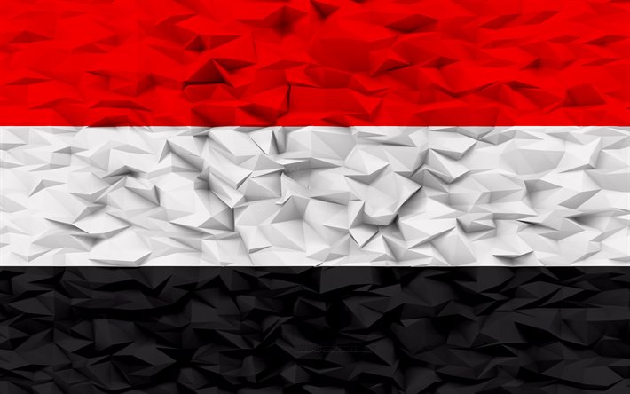 علم اليمن, 4k, 3d المضلع الخلفية, 3d المضلع الملمس, يوم اليمن, 3d علم اليمن, رموز وطنية يمنية, فن ثلاثي الأبعاد, اليمن, دول آسيا