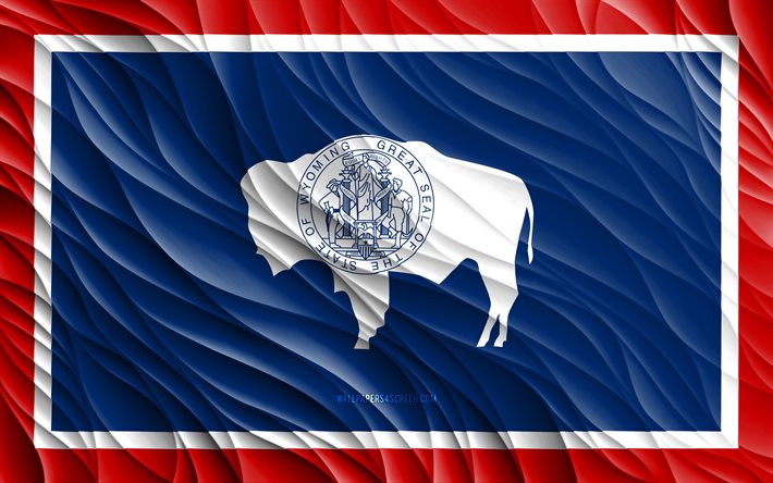 4k, ワイオミング州旗, 波状の 3d フラグ, アメリカの州, ワイオミング州の旗, ワイオミングの日, 3d 波, アメリカ合衆国, ワイオミング州, ワイオミング
