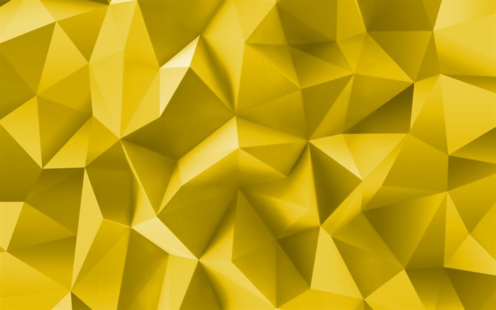 yellow low poly 3D texture, fragments patterns, geometric shapes, yellow abstract backgrounds, 3D textures, yellow low poly backgrounds, low poly patterns, geometric textures, yellow 3D backgrounds, low poly textures