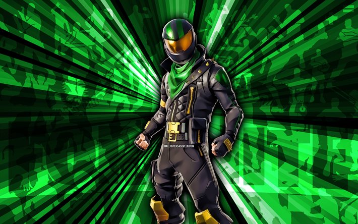 4k, lucky rider fortnite, les rayons verts d arrière-plan, lucky rider skin, l art abstrait, fortnite lucky rider skin, les personnages de fortnite, lucky rider, fortnite, l art créatif