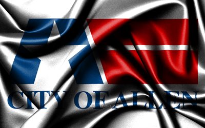 알렌 깃발, 4k, 미국 도시들, 패브릭 플래그, 알렌의 날, 알렌의 깃발, 물결 모양의 실크 깃발, 미국, 미국의 도시들, 텍사스의 도시들, 미국 도시, 앨런 텍사스, 알렌