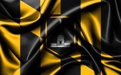 Baltimore flag, 4K, american cities, fabric flags, Day of Baltimore, flag of Baltimore, wavy silk flags, USA, cities of America, cities of Maryland, US cities, Baltimore Maryland, Baltimore