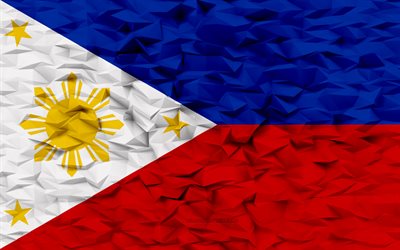 Flag of Philippines, 4k, 3d polygon background, Philippines flag, 3d polygon texture, Day of Philippines, 3d Philippines flag, Philippines national symbols, 3d art, Philippines, Asia countries