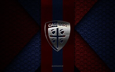 Cagliari Calcio, Serie B, red blue knitted texture, Cagliari Calcio logo, Italian football club, Cagliari Calcio emblem, football, Cagliari, Italy