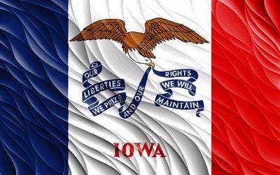 4k, iowa-flagge, gewellte 3d-flaggen, amerikanische staaten, flagge von iowa, tag von iowa, 3d-wellen, usa, bundesstaat iowa, staaten von amerika, iowa