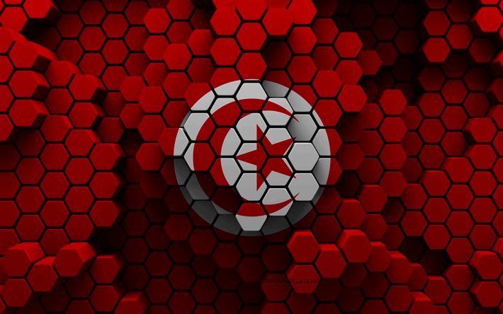 4k, Flag of Tunisia, 3d hexagon background, Tunisia 3d flag, Day of Tunisia, 3d hexagon texture, Tunisia national symbols, Tunisia, 3d Tunisia flag, African countries