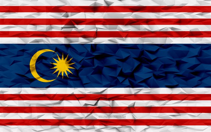 Flag of Kuala Lumpur, 4k, 3d polygon background, Kuala Lumpur flag, 3d polygon texture, Day of Kuala Lumpur, 3d Kuala Lumpur flag, Kuala Lumpur national symbols, 3d art, Kuala Lumpur, Asia countries