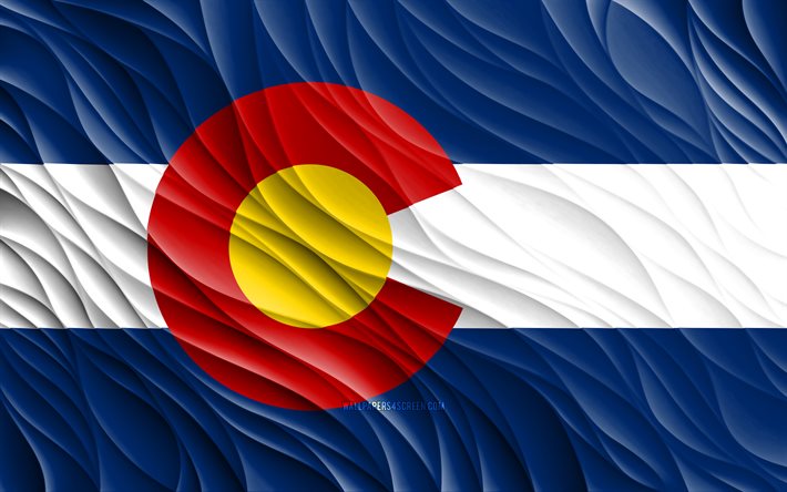 4k, علم كولورادو, أعلام 3d متموجة, الولايات الأمريكية, يوم كولورادو, موجات ثلاثية الأبعاد, الولايات المتحدة الأمريكية, ولاية كولورادو, دول أمريكا, كولورادو