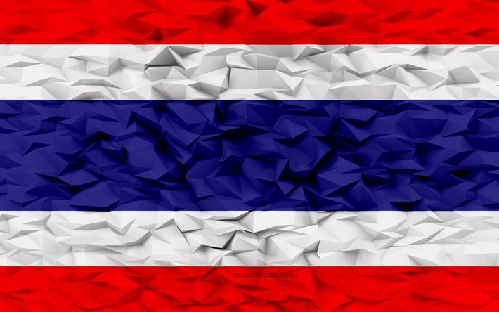 thaimaan lippu, 4k, 3d polygon tausta, 3d polygonitekstuuri, thaimaan päivä, 3d thaimaan lippu, thaimaan kansalliset symbolit, 3d taide, thaimaa, aasian maat