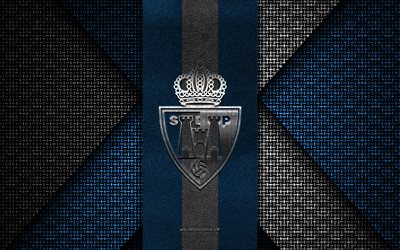 SD Ponferradina, Segunda Division, blue white knitted texture, SD Ponferradina logo, Spanish football club, SD Ponferradina emblem, football, Ponferradina, Spain
