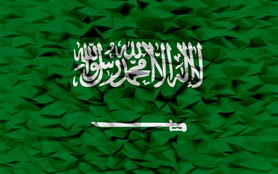 Flag of Saudi Arabia, 4k, 3d polygon background, Saudi Arabia flag, 3d polygon texture, Day of Saudi Arabia, 3d Saudi Arabia flag, Saudi Arabia national symbols, 3d art, Saudi Arabia, Asia countries