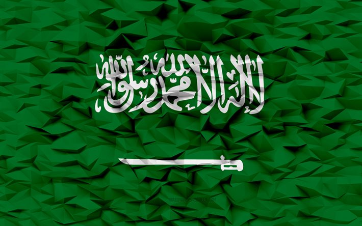 Flag of Saudi Arabia, 4k, 3d polygon background, Saudi Arabia flag, 3d polygon texture, Day of Saudi Arabia, 3d Saudi Arabia flag, Saudi Arabia national symbols, 3d art, Saudi Arabia, Asia countries