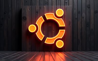 4k, ubuntu orange neonlogotyp, kreativ, svart träbakgrunder, märke, ubuntu orange logotyp, os  logotyp, ubuntu 3d  logotyp, konstverk, ubuntu logotyp, ubuntu neonlogotyp, ubuntu, linux ubuntu
