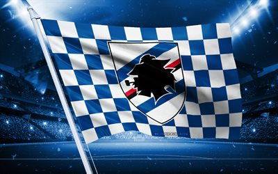 4k, uc sampdoria logo, italienischer fußballverein, sampdoria, stadionflagge, uc sampdoria fans flagge, blaue weiße flagge, uc sampdoria emblem, serie b, italien, fußball, sampdoria  logo, uc sampdoria