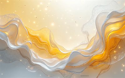 خلفية الأمواج 3d الصفراء البيضاء, 4k, خلفية الأمواج ثلاثية الأبعاد, الأمواج الصفراء, موجات بيضاء, خلفية الأمواج الإبداعية, الموجات ثلاثية الأبعاد