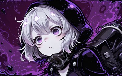 4k, أعد الفئة, الخلفية المجردة البنفسجي, الظلام, مجموعة kantai, عيون أرجوانية, شخصيات مجموعة kantai, المانجا, أعد مجموعة kantai
