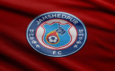 Jamshedpur FC fabric logo, 4k, red fabric background, ISL, bokeh, soccer, Jamshedpur FC logo, football, Jamshedpur FC emblem, Jamshedpur FC, Indian football club, FC Jamshedpur