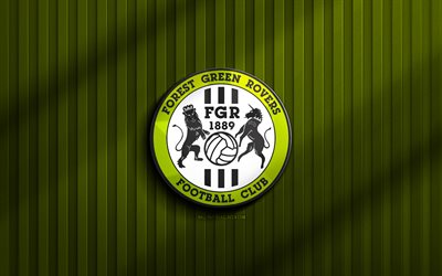4k, logo 3d greed roves greed, liga nacional, fundo 3d verde, futebol, forest green rovers emblema, logotipo de floresta verde florestal, rovers green forest, clube de futebol inglês, forest green rovers fc