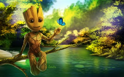 Baby Groot, characters, 2017 movie, fantasy, Guardians Of The Galaxy Vol 2