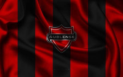 4k, CD Nublense logo, red black silk fabric, Chilean football team, CD Nublense emblem, Chilean Primera Division, Campeonato Nacional, CD Nublense, Chile, football, CD Nublense flag