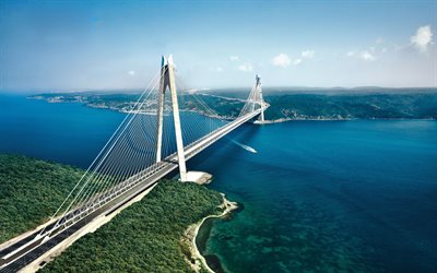 yavuz sultan selim bron, flygperspektiv, tredje bosporenbron, bosporensundet, istanbul, hängbro, modern bro, kalkon