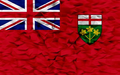 Flag of Ontario, 4k, provinces of Canada, 3d polygon background, Ontario flag, 3d polygon texture, Day of Ontario, 3d Ontario flag, Canadian national symbols, 3d art, Ontario, Canada