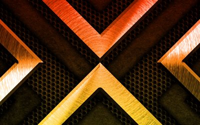 オレンジ色の金属の背景, 4k, グランジアート, メタルグリッド, クリエイティブ, オレンジメタル, アートワーク, 金属の質感